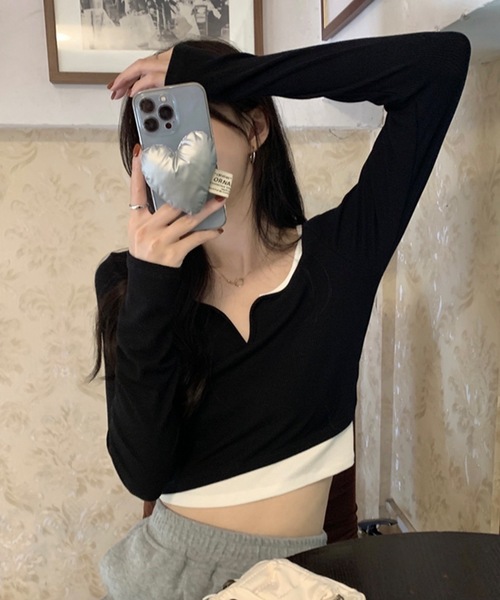 「shopnikoniko」 長袖カットソー フリー ブラック レディース_画像6