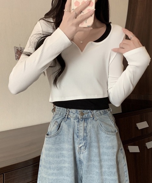 「shopnikoniko」 長袖カットソー フリー ブラック レディース_画像7