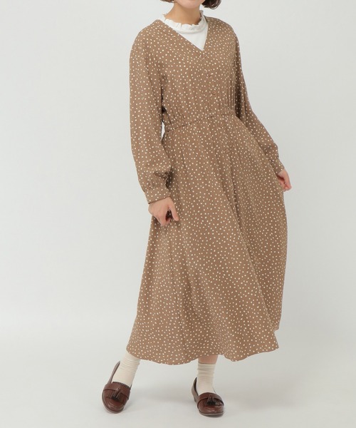 ランダムドットプリントワンピース レーヨンランダムドットプリント