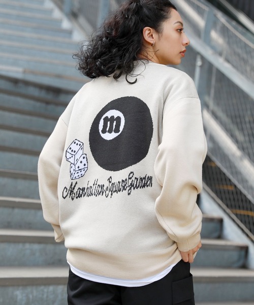 セーター ニット オーバーサイズビリヤードロゴジャガードクルーニット