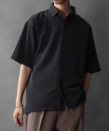 半袖 シャツ メンズ 比翼 ボタン 立襟 スリーブ 2色 SITRY シャツ Polyester twill Fly front shirt/別注 ドレープ