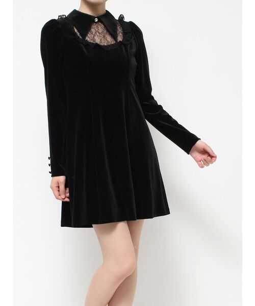 エムミーエメ　ベロアミニワンピース EATME（イートミー） ワンピース レースデコルテベロアミニワンピース