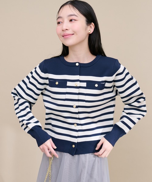 natural couture カーディガン ポリニット金釦ポケ付き