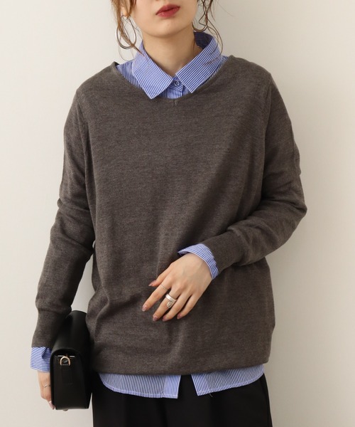 ニット セーター atONE Ｖネックワイドリブ綿ニット レディース atONE ニット セーター Vネックワイドリブ綿ニット レディース