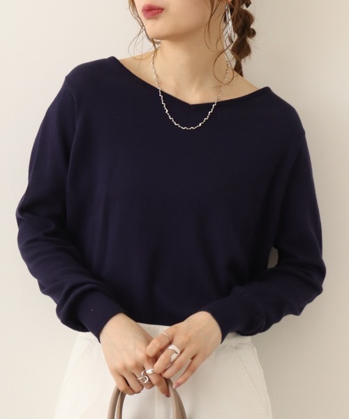 ニット セーター atONE Ｖネックワイドリブ綿ニット レディース atONE ニット セーター Vネックワイドリブ綿ニット レディース