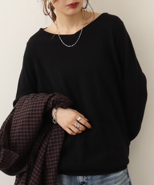 atONE ニット セーター Vネックワイドリブ綿ニット レディース