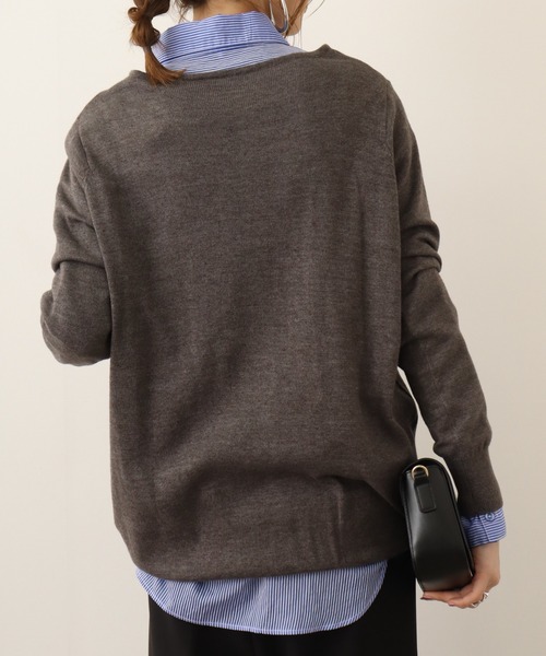 ニット セーター atONE Ｖネックワイドリブ綿ニット レディース atONE ニット セーター Vネックワイドリブ綿ニット レディース