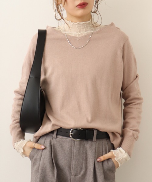 ニット セーター atONE Ｖネックワイドリブ綿ニット レディース atONE ニット セーター Vネックワイドリブ綿ニット レディース