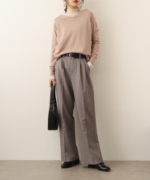 ニット セーター atONE Ｖネックワイドリブ綿ニット レディース atONE ニット セーター Vネックワイドリブ綿ニット レディース