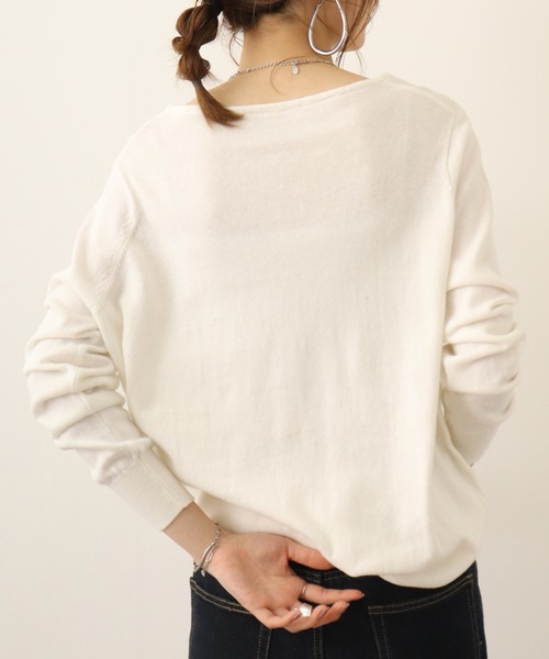 atONE ニット セーター Vネックワイドリブ綿ニット レディース
