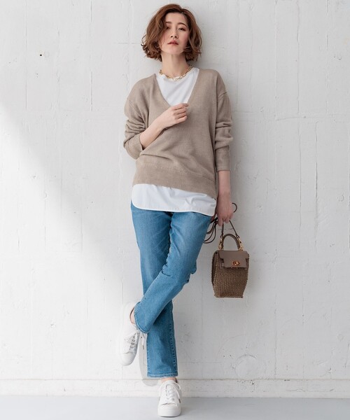 ニット セーター 「CLASSY.6月号掲載/洗える」ピュアリネンバルキー Vネックニット レディース CLASSY.6月号掲載/洗える】ピュアリネンバルキー Vネックニット