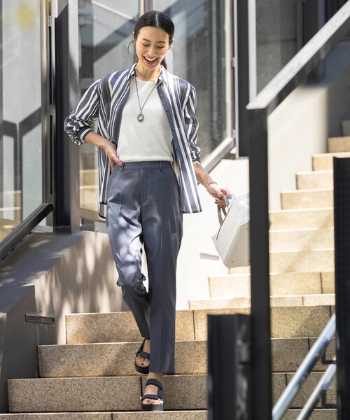 【洗える】SHEER dobby ストライプ シャツカラー ブラウス ブラウス シャツ 「洗える」SHEER dobby ストライプ シャツ