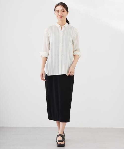 【洗える】SHEER dobby ストライプ シャツカラー ブラウス ブラウス シャツ 「洗える」SHEER dobby ストライプ シャツ