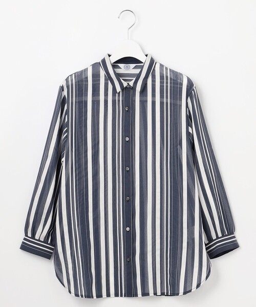 【洗える】SHEER dobby ストライプ シャツカラー ブラウス ブラウス シャツ 「洗える」SHEER dobby ストライプ シャツ