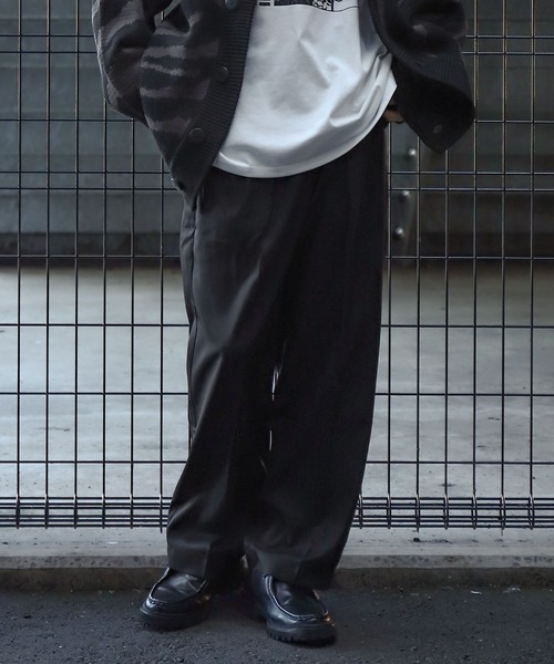 00's ワイドスラックス パンツ ブラック ストレート ストリート モード ZIP FIVE スラックス 「ZIP FIVE」ドレープルーズ バルーン