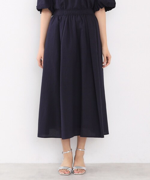 *ERDEM* シアーサッカーフローラルスカート index スカート サッカーストライプロングフレアスカート「洗濯