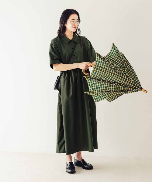 清涼感♪【HOBBS】爽やかブルー◇コットンブレンドワンピース コットン・ローンギャザーフレアロングワンピース【ハンド