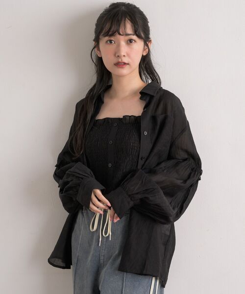 ブラウス シャツ シャーリングキャミブラウス レディース RETROGIRL ブラウス シャツ シャーリングキャミsetシャツ