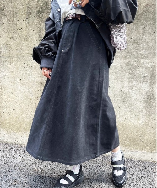 DOUBLE NAME（ダブルネーム） スカート 配色ステッチAラインスカート