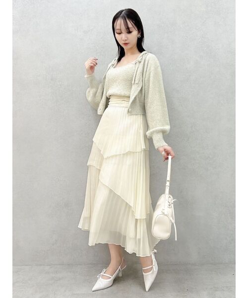【完売品】ランダムティアードシアープリーツスカート FRAY I.D 白 新品 ランダムティアードシアープリーツスカート(ロングスカート)｜スカート