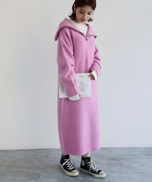 「andme」 ニットワンピース M グレイッシュベージュ レディース_画像3