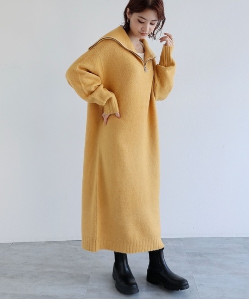 「andme」 ニットワンピース M グレイッシュベージュ レディース_画像4