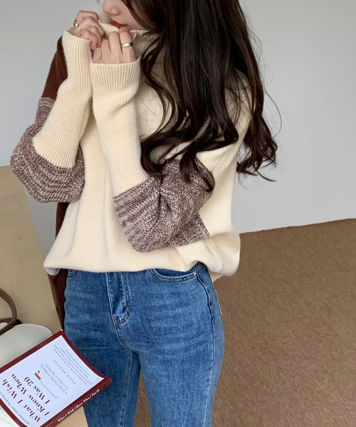 「emi+」 タートルネックニット FREE ネイビー レディース_画像6