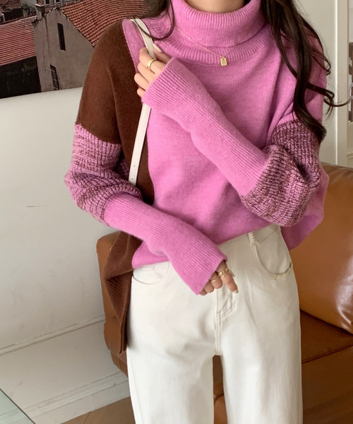 「emi+」 タートルネックニット FREE ネイビー レディース_画像7