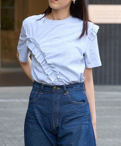 アシンメトリー Tシャツ フリル 半袖 アシンメトリーフリルTシャツ – レディースファッション通販の夢
