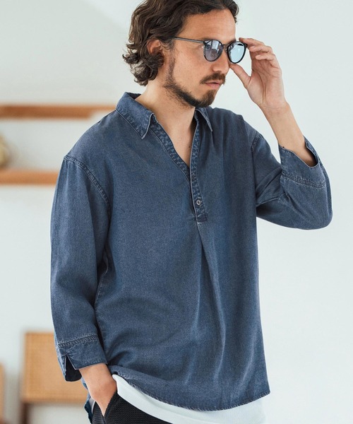 Magine シャツ ms6044-Rayon Denim Fabric Skipper ＆ pullover