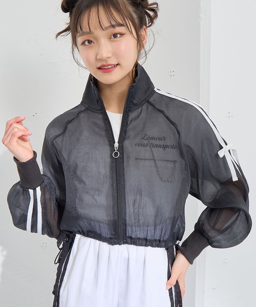 BISKEE ブルゾン アウター サイドライン×リボン シアーブルゾン