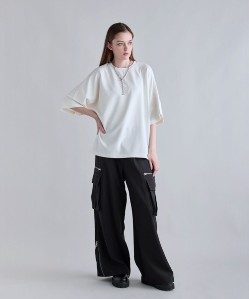 SOCCE tシャツ カットジョーゼットリラクシング5分袖ドレープドルマンT