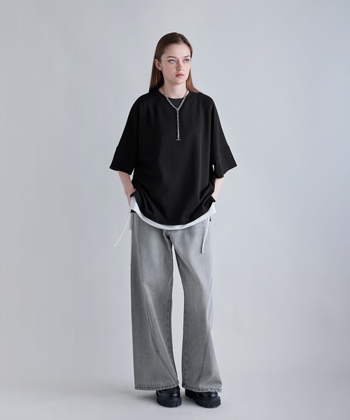 SOCCE tシャツ カットジョーゼットリラクシング5分袖ドレープドルマンT