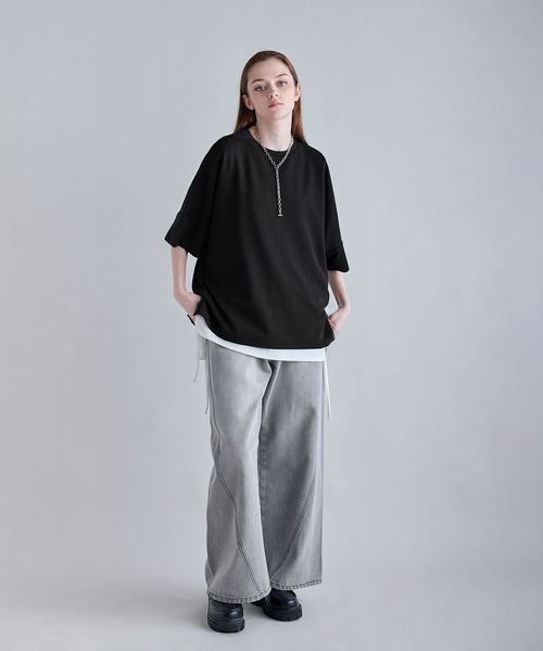 SOCCE tシャツ カットジョーゼットリラクシング5分袖ドレープドルマンT