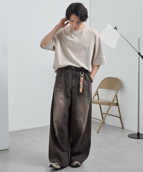 MONO-MART ジーンズ ヴィンテージライク2タック立体ワイドバギー