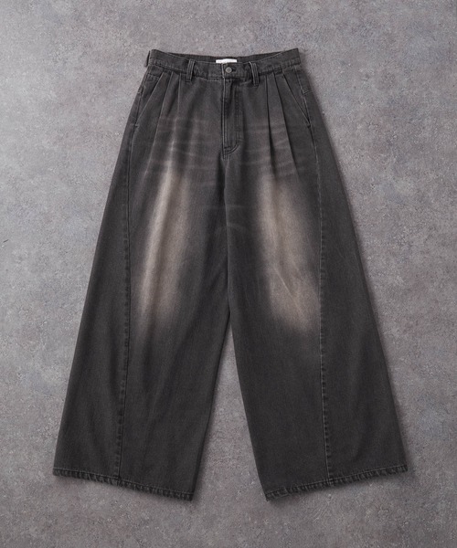 00s〜 vintage 2タック ブラックデニム ワイド スラックス MONO-MART ジーンズ ヴィンテージライク2タック立体ワイドバギー