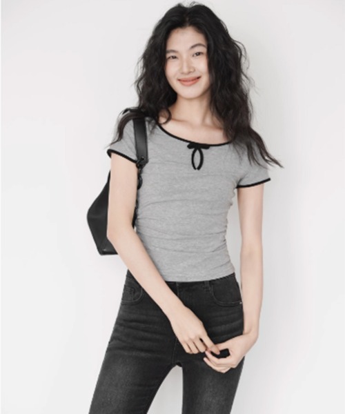 tシャツ コンパクトリボンリンガーTシャツ EM25s050「EIGHTHMONTH」 レディース