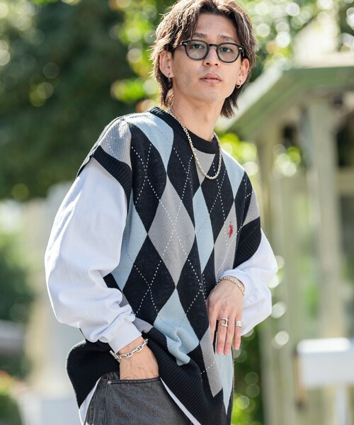 「U.S. POLO ASSN.」 半袖ニット LARGE ブルー メンズ