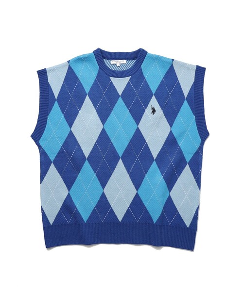 「U.S. POLO ASSN.」 半袖ニット LARGE ブルー メンズ