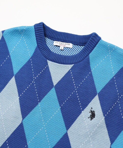 「U.S. POLO ASSN.」 半袖ニット LARGE ブルー メンズ