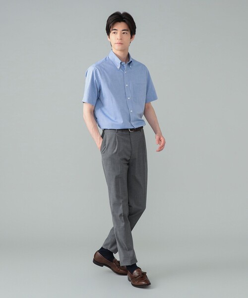 BEAMS F ビームスエフ 半袖 ボタンダウンシャツ 青 シャンブレー XL BEAMS PLUS（ビームス プラス）B.D. Pullover Short Sleeve