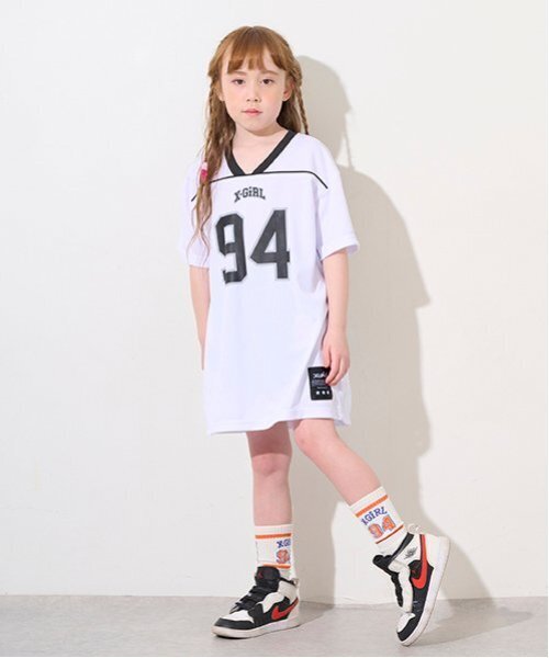 X-girl Stages ワンピース パイピング切替ナンバリング半袖ワンピース