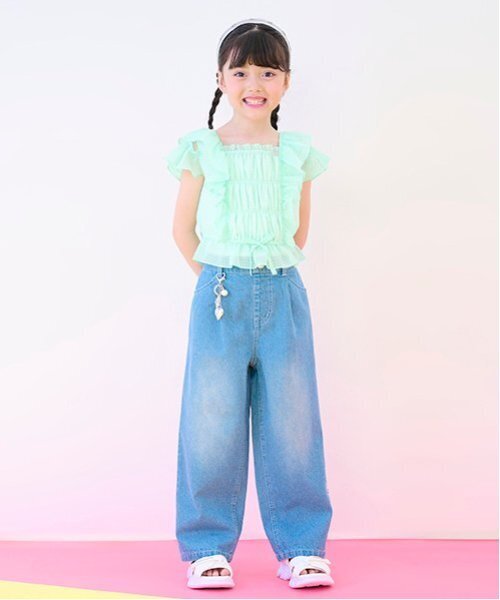 メゾピアノ 復刻 デコラティブワイドデニムパンツ 復刻♪ デコラティブワイドデニムパンツ(S(キッズ140cm) 黒): ジュニア