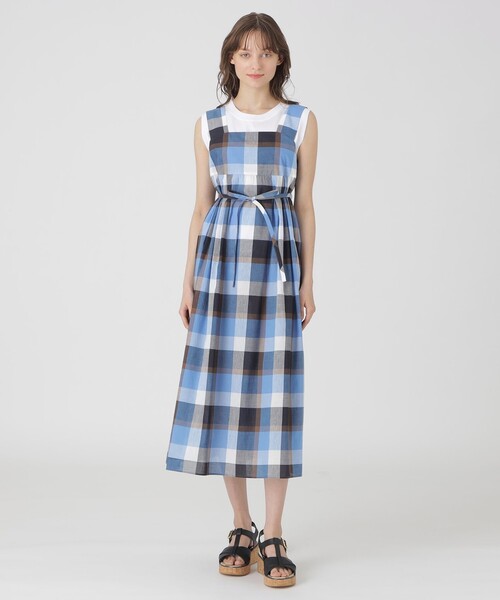 【正規品直輸入】 BLUE LABEL CRESTBRIDGE ワンピース コットンリネンチェック ワンピース