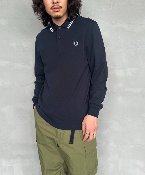[FRED PERRY] рубашка-поло с длинным рукавом M черный женский 