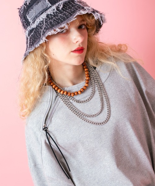 tシャツ a.p.o.v. アシンメトリーバイアスショルダージップオーバー