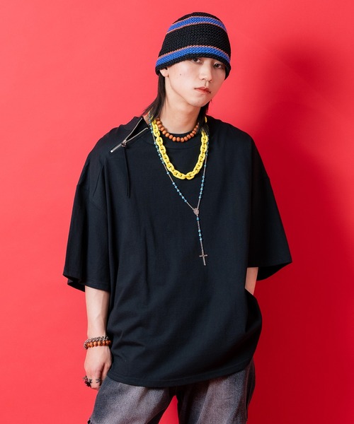 tシャツ a.p.o.v. アシンメトリーバイアスショルダージップオーバー