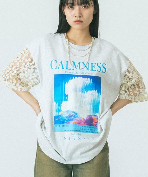 OKIRAKU tシャツ (OKIRAKU×ROSEBUD)DAISY SLEEVE GRAPHIC TEE