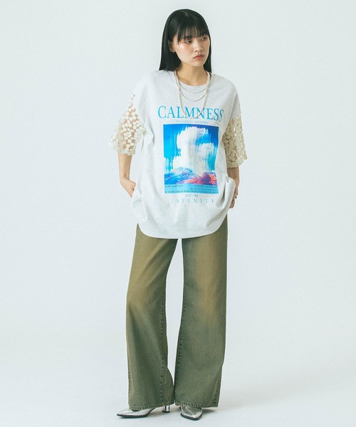 OKIRAKU tシャツ (OKIRAKU×ROSEBUD)DAISY SLEEVE GRAPHIC TEE