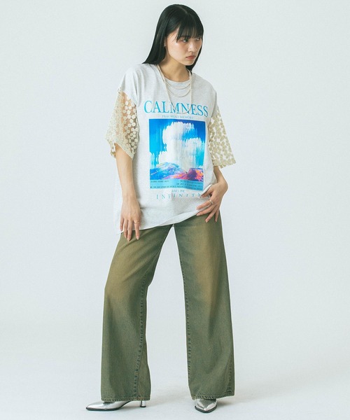 tシャツ (OKIRAKU×ROSEBUD)GRAPHIC BIG TEE レディース ROSE BUD tシャツ (OKIRAKU×ROSEBUD)グリッタープリントTシャツ